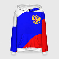 Толстовка-худи женская Россия волна и герб, цвет: 3D-белый