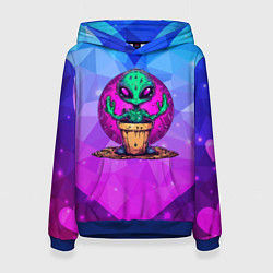 Толстовка-худи женская Кактус в виде инопланетянина, цвет: 3D-синий