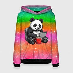 Толстовка-худи женская Панда с кофе за ноутом, цвет: 3D-черный
