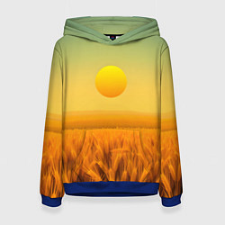Толстовка-худи женская Закат над пшеничным полем, цвет: 3D-синий