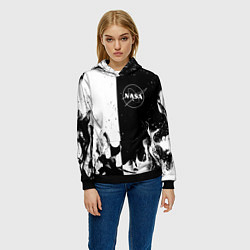 Толстовка-худи женская Nasa черно белый огонь, цвет: 3D-черный — фото 2