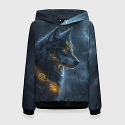 Толстовка-худи женская Волк фэнтези стиль, цвет: 3D-черный