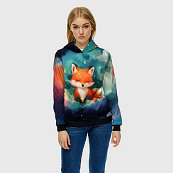 Толстовка-худи женская Лисенок на облаках, цвет: 3D-черный — фото 2