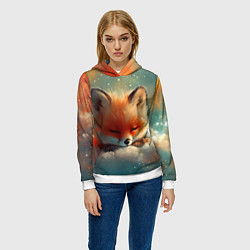 Толстовка-худи женская Лисенок спит на облаке, цвет: 3D-белый — фото 2