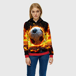 Толстовка-худи женская Футбольный мяч в огне, цвет: 3D-красный — фото 2