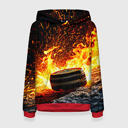Толстовка-худи женская Шайба в огне, цвет: 3D-красный