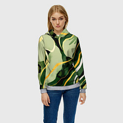 Толстовка-худи женская Зеленый природный паттерн, цвет: 3D-меланж — фото 2