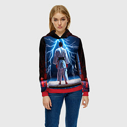Толстовка-худи женская Айкидоист и молния, цвет: 3D-красный — фото 2