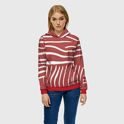 Толстовка-худи женская Полоски красной зебры, цвет: 3D-красный — фото 2