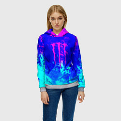 Толстовка-худи женская Monster energy дым неоновый, цвет: 3D-меланж — фото 2