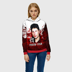 Толстовка-худи женская Юрий Хой бело-красный фон, цвет: 3D-красный — фото 2