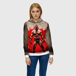 Толстовка-худи женская Реслер на красном, цвет: 3D-белый — фото 2