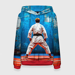 Толстовка-худи женская Дзюдоист на синем, цвет: 3D-красный