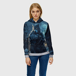 Толстовка-худи женская Волк в доспехах, цвет: 3D-меланж — фото 2