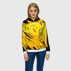 Толстовка-худи женская Желтая краска на черном фоне, цвет: 3D-белый — фото 2