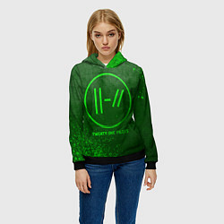 Толстовка-худи женская Twenty One Pilots - green gradient, цвет: 3D-черный — фото 2