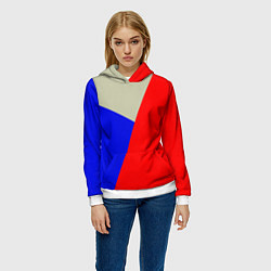 Толстовка-худи женская Серо-сине-красный трёхцветный, цвет: 3D-белый — фото 2