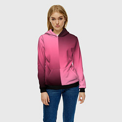 Толстовка-худи женская Розовый с затемнением градиент пополам, цвет: 3D-черный — фото 2