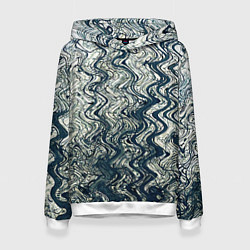 Толстовка-худи женская Бело-синий искажённые абстрактные линии, цвет: 3D-белый