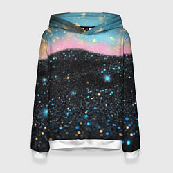 Толстовка-худи женская Блестящая текстура на черном, цвет: 3D-белый