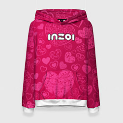 Толстовка-худи женская Inzoi лого на розовых сердечках, цвет: 3D-белый