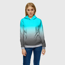 Толстовка-худи женская Серо-голубой светлый градиент, цвет: 3D-меланж — фото 2