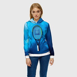 Толстовка-худи женская Теннисная ракетка в синем дыму, цвет: 3D-белый — фото 2