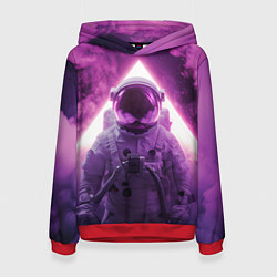 Толстовка-худи женская Космонавт и фиолетовый космос, цвет: 3D-красный
