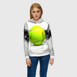 Толстовка-худи женская Теннисный мяч и черный дым, цвет: 3D-белый — фото 2