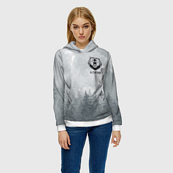 Толстовка-худи женская Лес мой храм - медведь русич, цвет: 3D-белый — фото 2