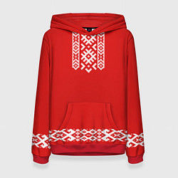 Толстовка-худи женская Славянский узор на красном - вышиванка рубаха крас, цвет: 3D-красный