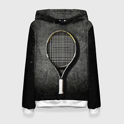 Толстовка-худи женская Теннисная ракетка на черном, цвет: 3D-белый