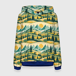 Толстовка-худи женская Горные пейзажи ретро стиль, цвет: 3D-синий