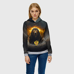 Толстовка-худи женская Злой медведь с гербом РФ, цвет: 3D-меланж — фото 2