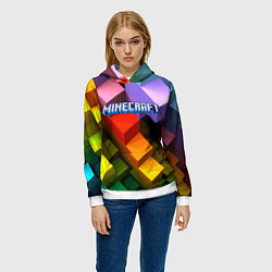 Толстовка-худи женская Minecraft - pattern, цвет: 3D-белый — фото 2