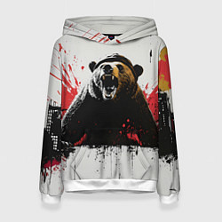Толстовка-худи женская Медведь и брызги краски, цвет: 3D-белый