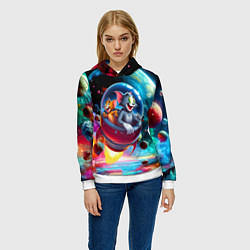 Толстовка-худи женская Том и Джерри летят в ракете - нейроарт, цвет: 3D-белый — фото 2