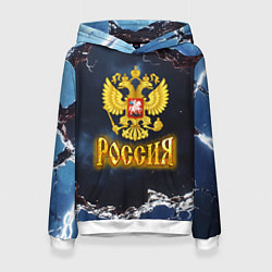 Толстовка-худи женская Герб России в объемной стене, цвет: 3D-белый