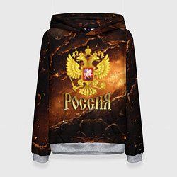 Толстовка-худи женская Герб России на кофейном фоне, цвет: 3D-меланж