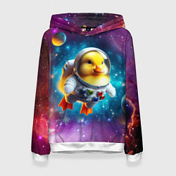Толстовка-худи женская Прикольный утёнок бравый космонавт - нейроарт, цвет: 3D-белый