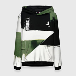 Толстовка-худи женская Футбол на фоне брызг красок, цвет: 3D-черный