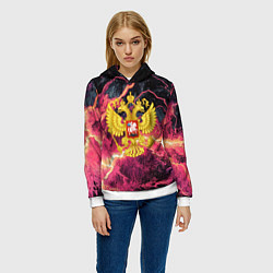 Толстовка-худи женская Герб России текстура с молниями, цвет: 3D-белый — фото 2