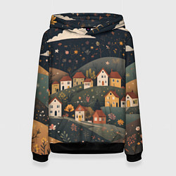 Толстовка-худи женская Сказочный городок, цвет: 3D-черный