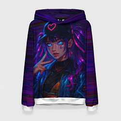 Толстовка-худи женская Девушка в киберпанковском стиле, цвет: 3D-белый