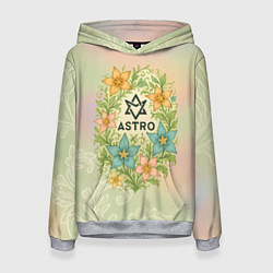Толстовка-худи женская Astro логотип в цветочках, цвет: 3D-меланж