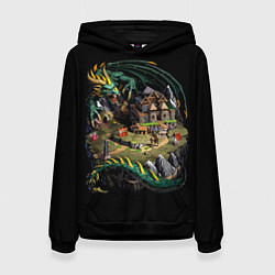 Толстовка-худи женская Зеленый дракон оплота - Герои Меча и Магии 3, цвет: 3D-черный