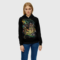Толстовка-худи женская Зеленый дракон оплота - Герои Меча и Магии 3, цвет: 3D-черный — фото 2