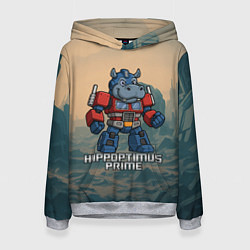 Толстовка-худи женская Гиппоптимус Прайм - бегемот трансформер, цвет: 3D-меланж