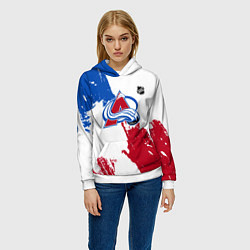 Толстовка-худи женская Колорадо Эвеланш - брызги красок, цвет: 3D-белый — фото 2
