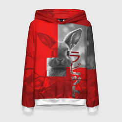 Толстовка-худи женская Бурый резвый кролик, цвет: 3D-белый